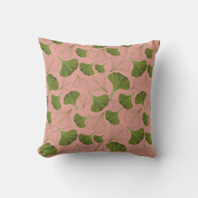 Floral Gingko Leaf Pink Pattern Cushion (Front)