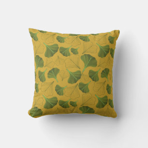 Floral Ginkgo Leaf Yellow Pattern Throw Pillow