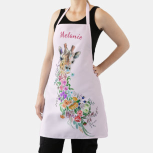 Floral Giraffe Apron with Personalised Name