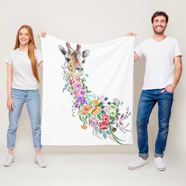 Floral Giraffe Fleece Blanket (In Situ)