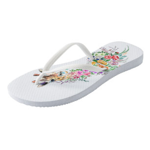 Floral Giraffe Flip Flops