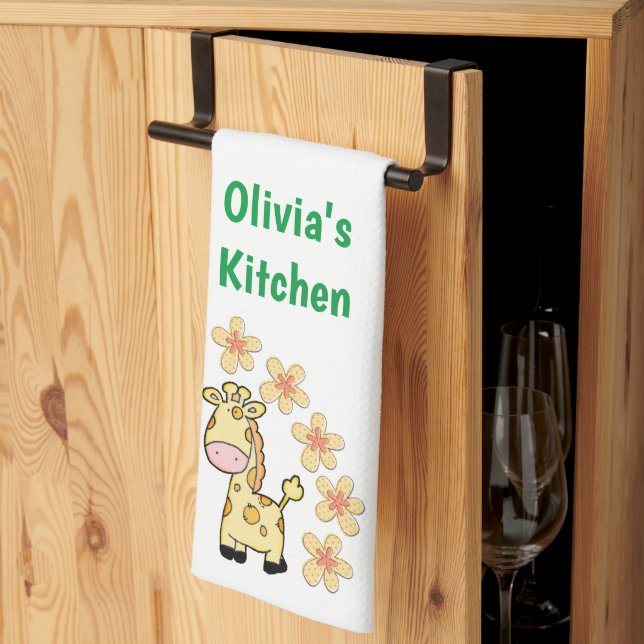 Floral Giraffe  Kitchen Hand Towel (Thirds Fold)