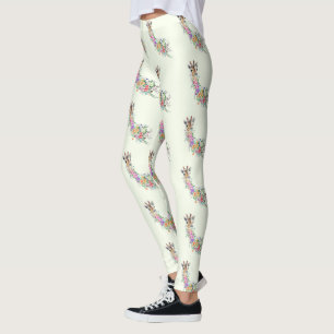 Floral Giraffe Leggings Spring - Custom Colours
