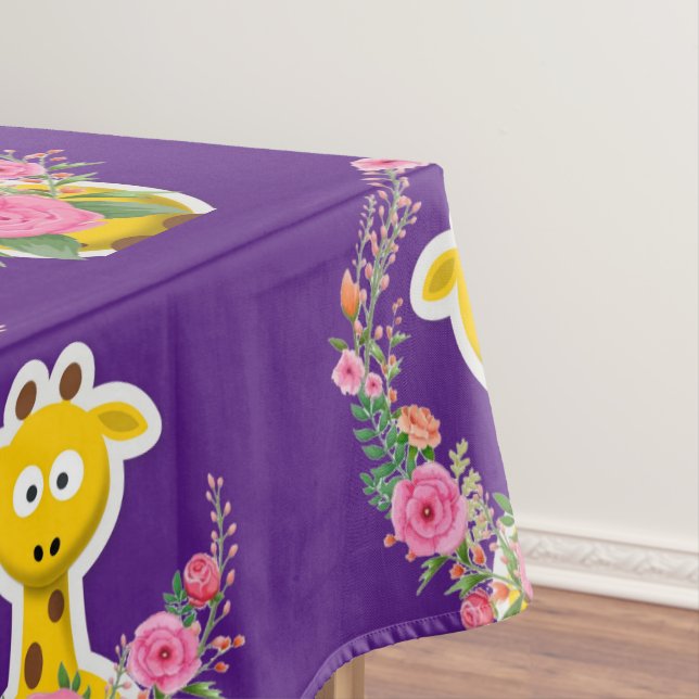 Floral Giraffe Pink Roses Tablecloth (In Situ)
