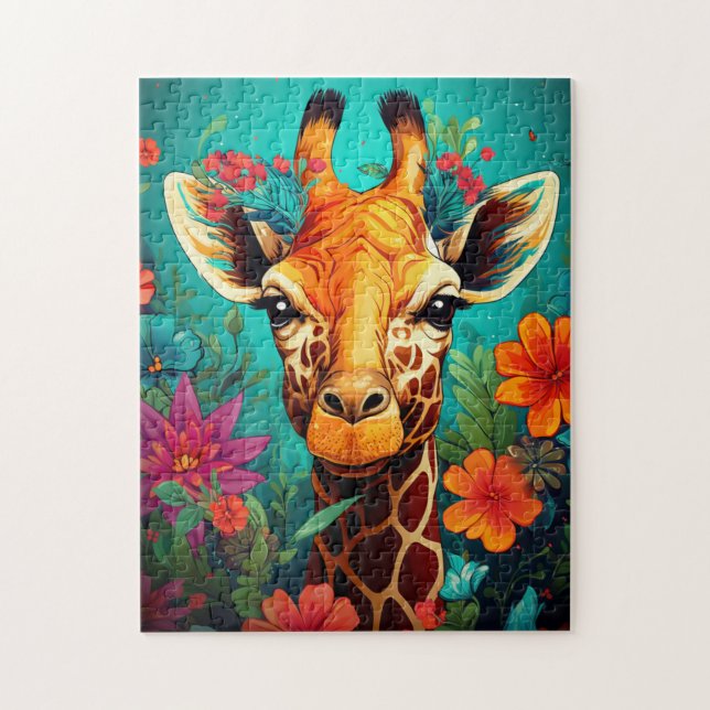 Floral Giraffe Portrait-9319 Jigsaw Puzzle (Vertical)