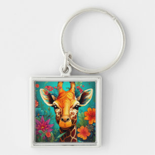 Floral Giraffe Portrait-9319 Key Ring