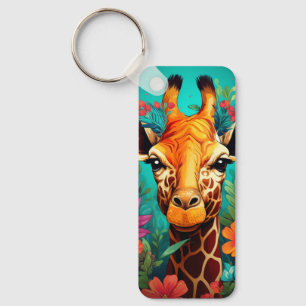Floral Giraffe Portrait-9319 Key Ring