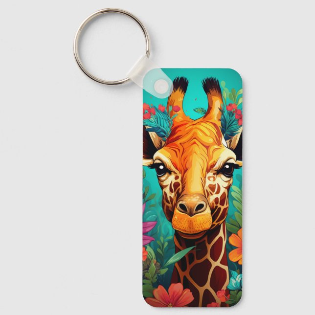 Floral Giraffe Portrait-9319 Key Ring (Front)
