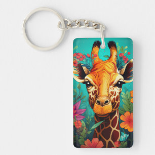 Floral Giraffe Portrait-9319 Key Ring