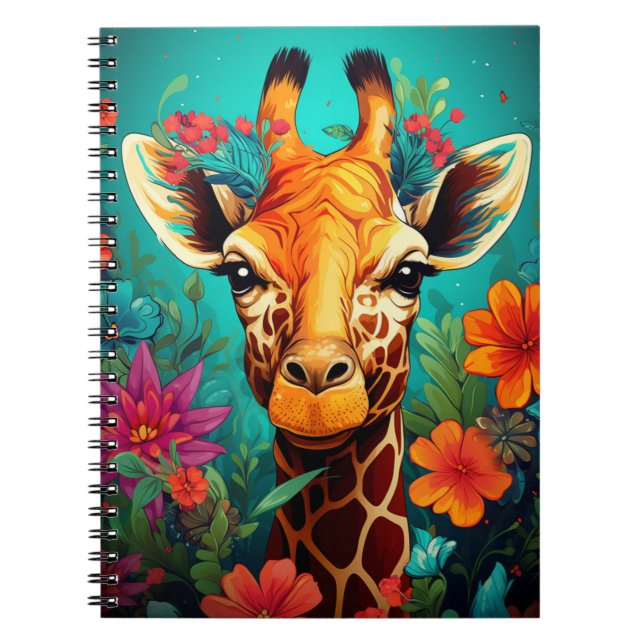 Floral Giraffe Portrait-9319 Notebook (Front)