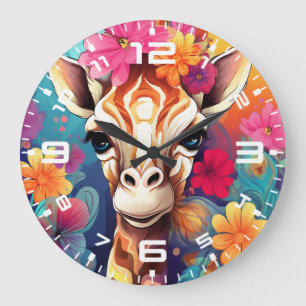Floral Giraffe Portrait-9320 Large Clock