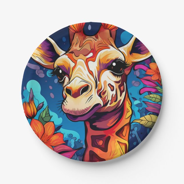Floral Giraffe Portrait-9320 Paper Plate (Front)