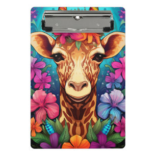 Floral Giraffe Portrait-9321 Mini Clipboard