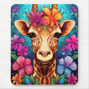 Floral Giraffe Portrait-9322 Mouse Mat