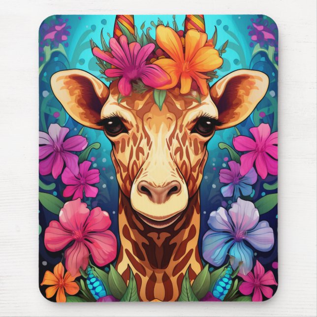 Floral Giraffe Portrait-9322 Mouse Mat (Front)