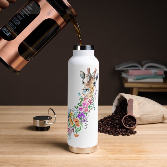 Floral Giraffe Water Bottle (Coffee)