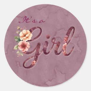 Floral Girl Baby Shower Classic Round Sticker