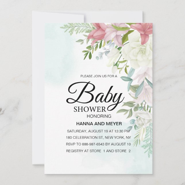  Floral Girl Baby Shower Invitation (Front)