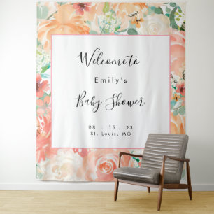 Floral Girl Baby Shower Photo Booth Background Tapestry