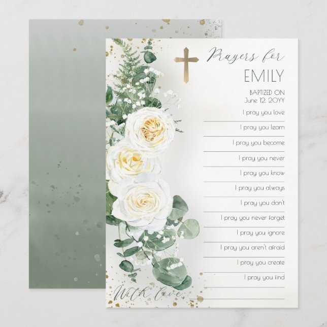 Floral Girl Baptism Fill in the Blank Prayer Card (Front/Back)