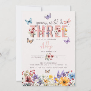 Floral Girl Birthday 3rd Birthday Invitation