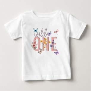 Floral Girl Birthday   Wild & Onederful Baby T-Shirt