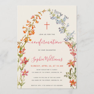 Floral Girl Confirmation Wildflowers Watercolor  Invitation
