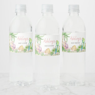 Floral Girl Dinosaur Baby Shower  Water Bottle Label