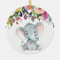 Floral Girl Elephant Baby Shower Pink and Grey