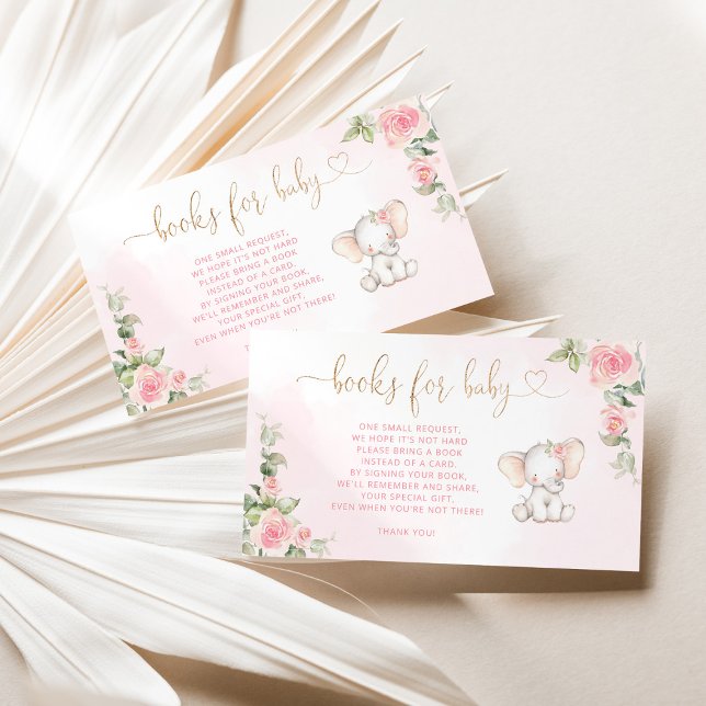 Floral girl elephant books for baby ticket enclosure card (Creator Uploaded)
