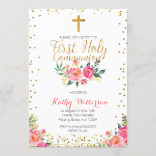 Floral Girl First Holy Communion Invitation