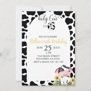 Floral Girl Holy Cow Birthday Invitation