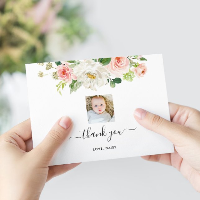 Floral Girl Photo Birthday Party   Thank You Card (Creator Uploaded)
