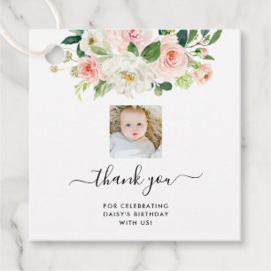 Floral Girl Photo Birthday Party Thank You Favour Tags
