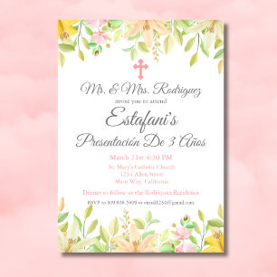 Floral Girl Presentación 3 Años Mexican 3 Year Invitation