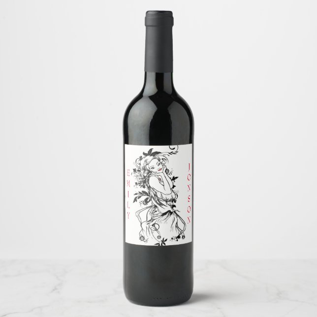 Floral Girl Red Lips Wine Label (Front)