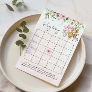 Floral girl safari animals baby bingo game