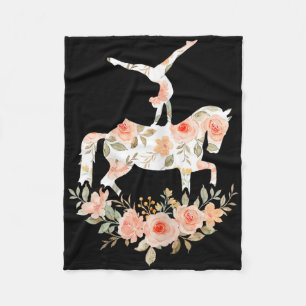 Floral Girl Vaulting Riding Equestrian Horse Girl Fleece Blanket