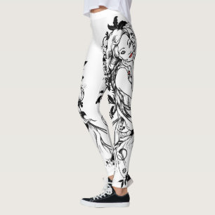 Floral Girl With Red Lips Leggings