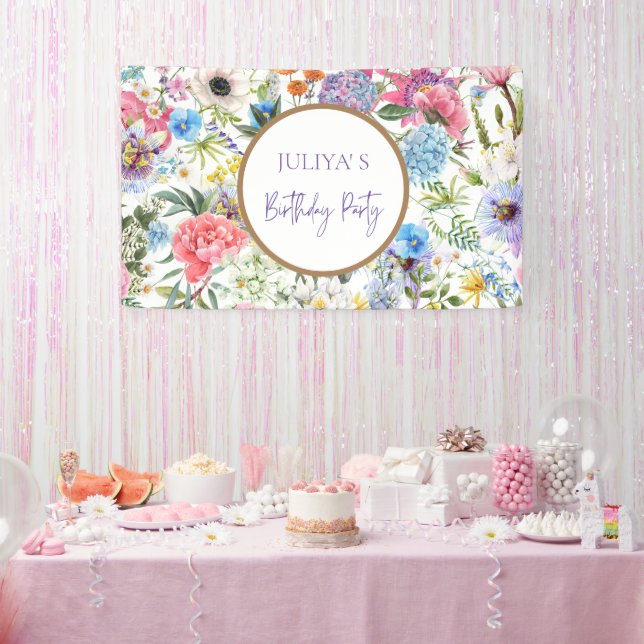 Floral girly Birthday Party Banner (Party)