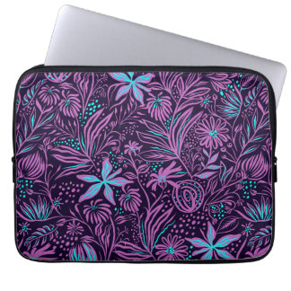 Floral Girly Pink Purple Teal Black Pattern Modern Laptop Sleeve