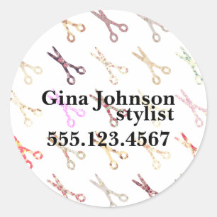 Floral girly scissors colourful hair stylist flowe classic round sticker