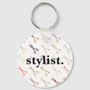 Floral girly scissors colourful hair stylist key ring