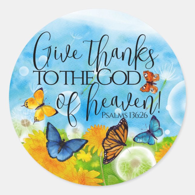 Floral Give Thanks Gratitude Bible Verse Christian Classic Round Sticker (Front)
