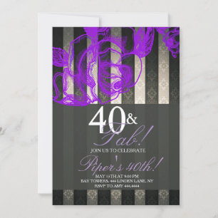 Floral Glam Black Lavender 40th Birthday Party Invitation