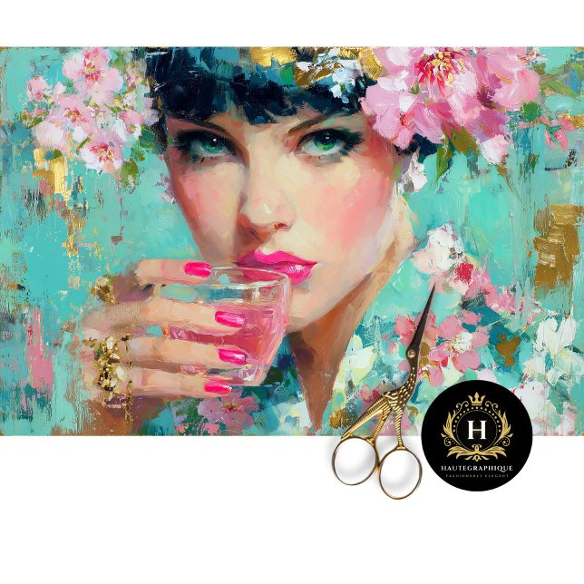 Floral Glam Woman with Pink Drink Decoupage  Tissue Paper (Creator Uploaded)