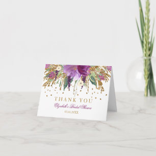 Floral Glitter Amethyst Bridal Shower Thank You Card