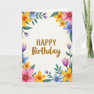 Floral Glitter Birthday Card