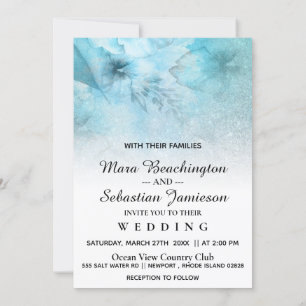 *~* Floral Glitter Blue Purple Watercolor Wedding Invitation