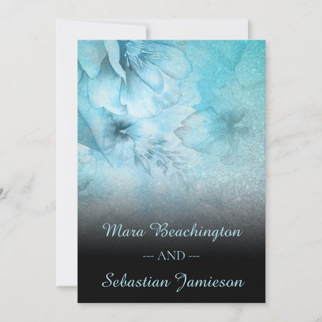 *~* Floral Glitter Blue Purple Watercolor Wedding Invitation (Front)